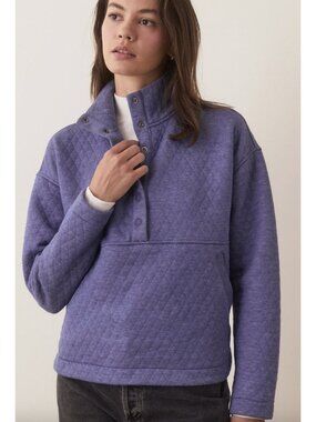 MARINE LAYER Corbet Funnel Neck Pullover Sweatshirt Quilted Arctic Ice Large